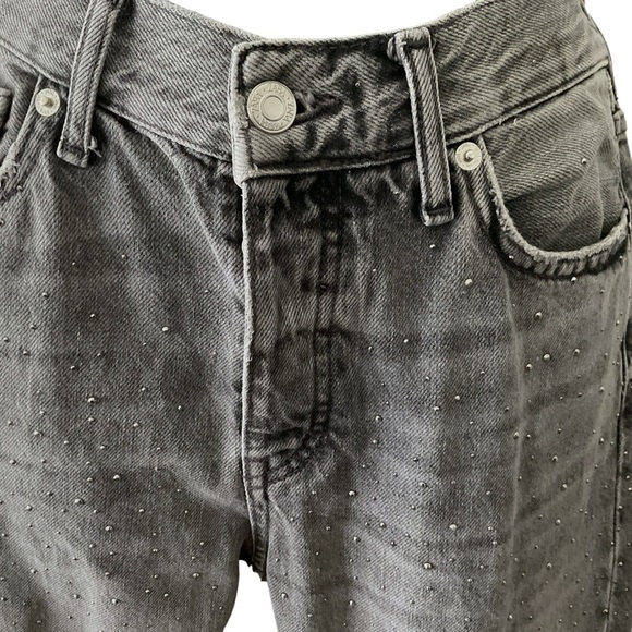 Zara Gray Studded Boho Jean Denim Collegecore Mid-Rise Straight Women Leg SZ 4 - Picture 5 of 9